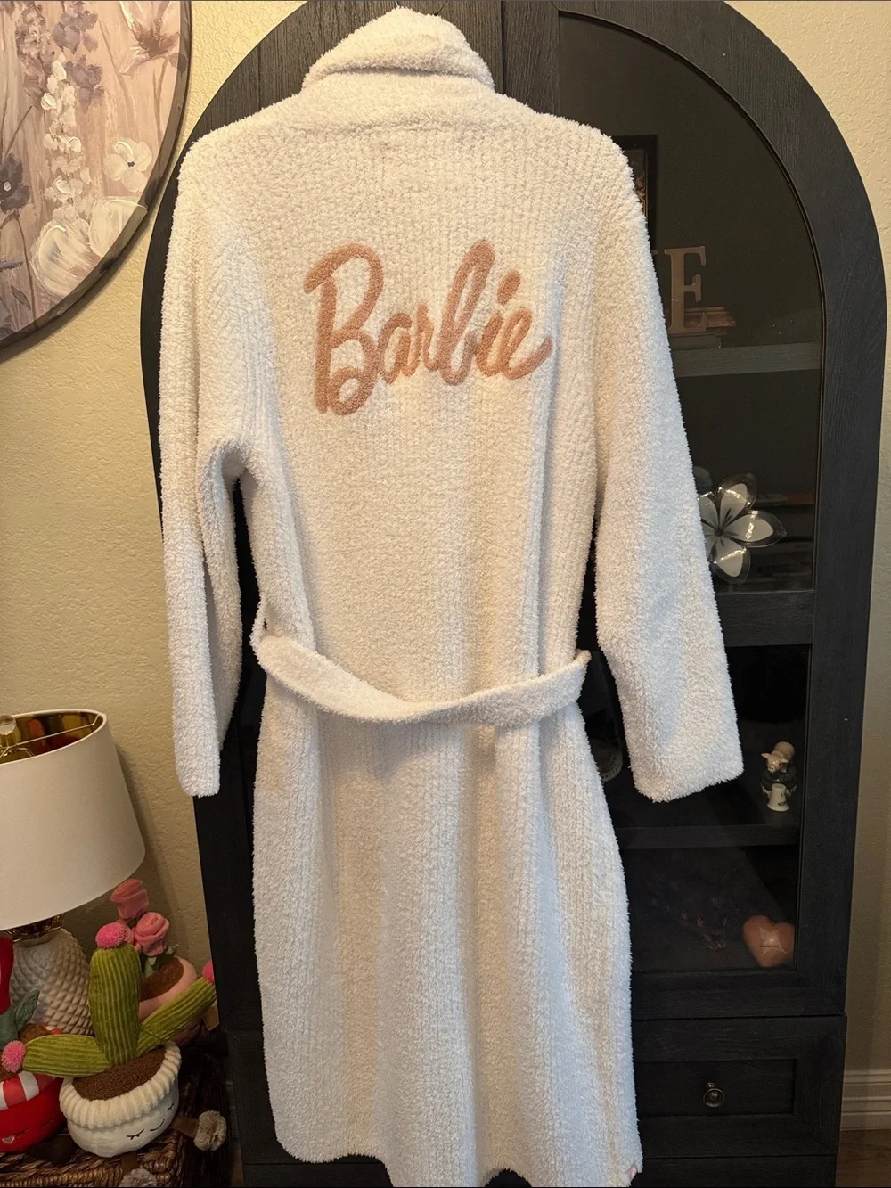 Barefoot dreams Barbie White Plush Shawl-Collar Bath Robe with Belt